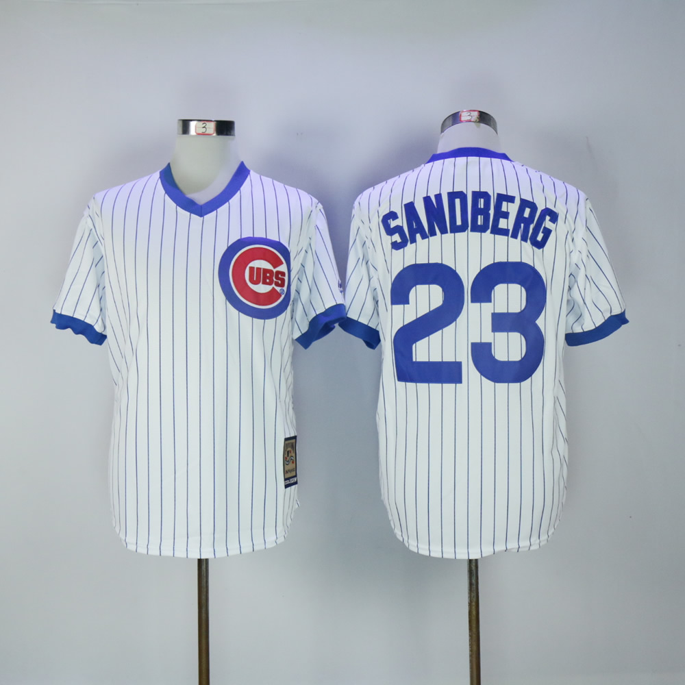 Men Chicago Cubs #23 Sandberg White Throwback Game MLB Jerseys